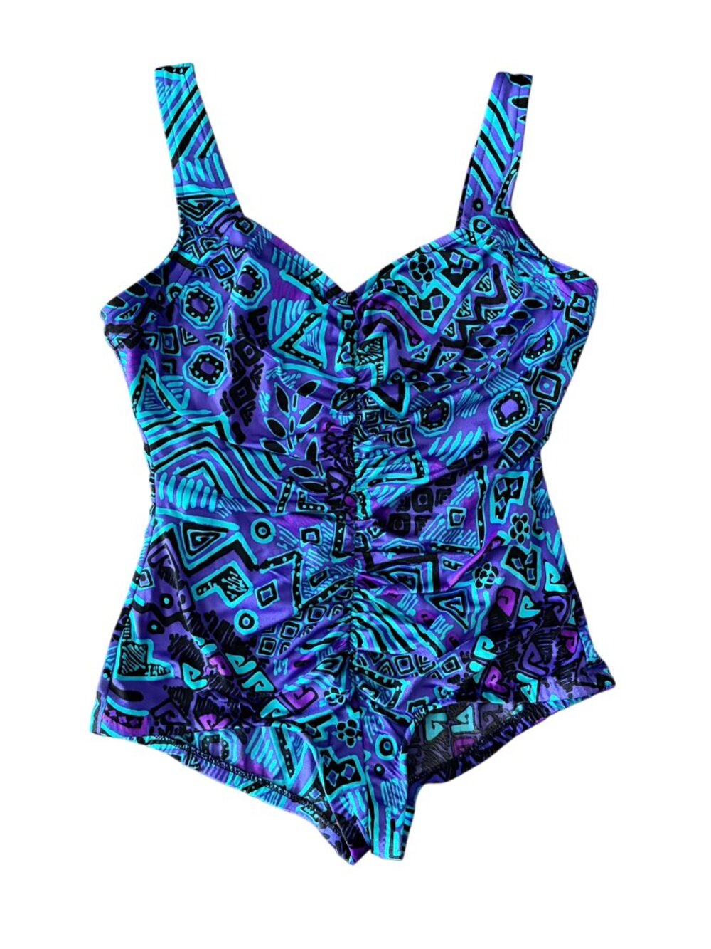 80s 90s Vintage Maxine of Hollywood Abstract Print One Piece Swimsuit Plus Size